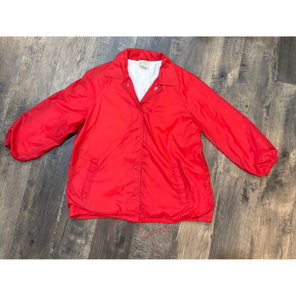 Sears Vintage Coach Jacket Red Nylon Snap‎ Front Lightweight Mens Size XL - Picture 2 of 10